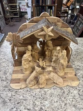 Olive Wood Nativity 13 Piece Set Handmade in Bethlehem Vintage 