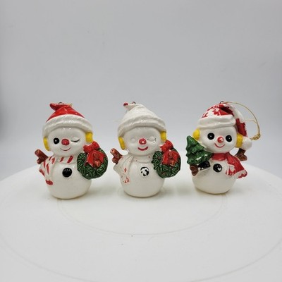 Vintage Inarco Japan Snowmen Figurine 3'' Ornament Ceramics Christmas Set of 3