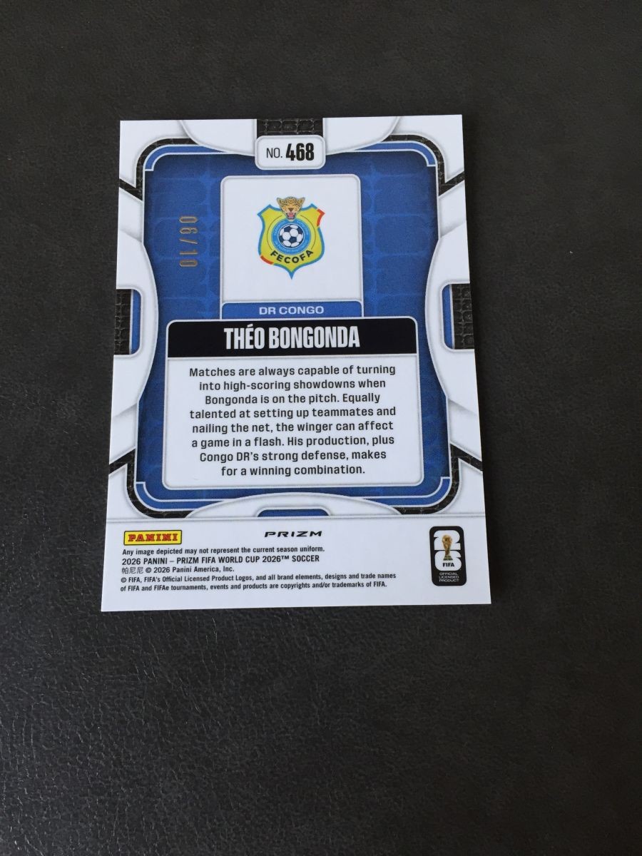 2026 Panini Prizm World Cup Theo Bongonda DR Congo Gold Celestial Lattice /10 view 2