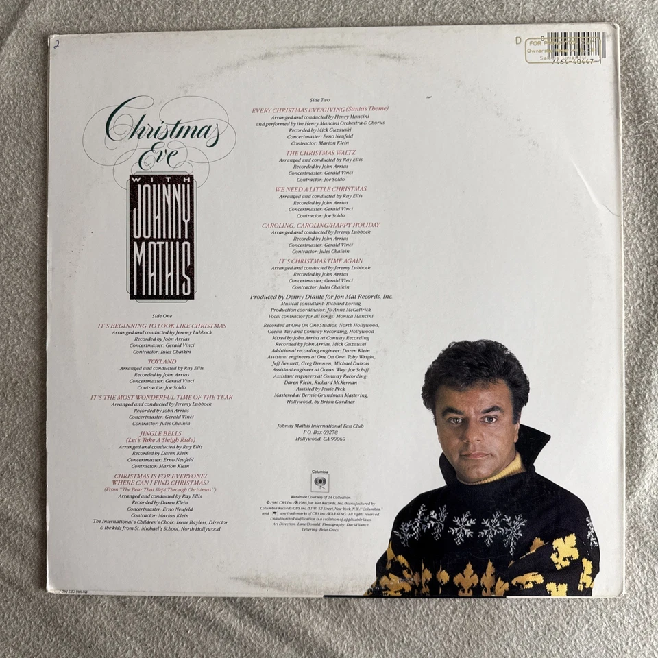 JOHNNY MATHIS - CHRISTMAS EVE - PC 40447, HOLIDAY, VINYL RECORD - Image 2 of 4