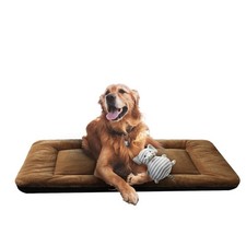 Large Dog Crate Bed Pad 42in UltraSoft Washable AntiSlip Brown