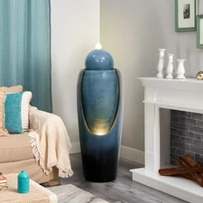 Indoor Tiered Fountain – Cascading Resin Design with LED Lights for Office