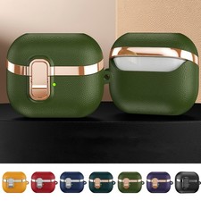 For Samsung Galaxy Buds 3/3 Pro/3 FE Locking Keychain Leather Plating Case Cover