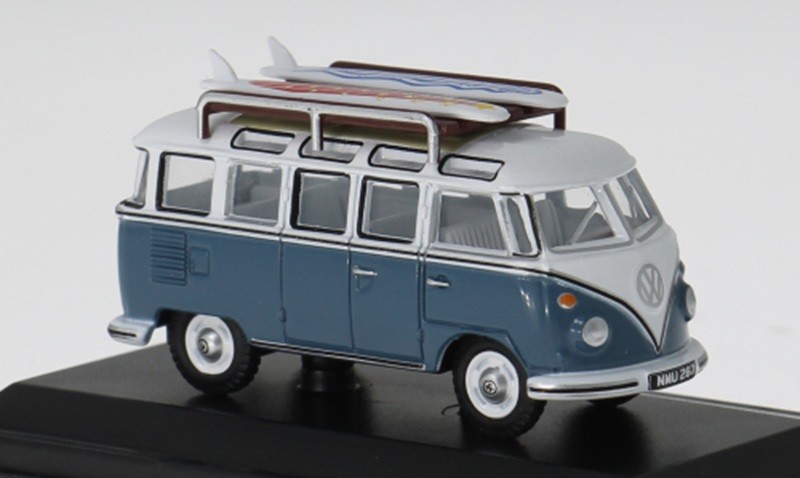 Oxford OXF76VWS016 1:76 VW T1 Samba Bus Surfboards Blue New Diecast Car