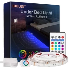 RGB LED Strip Lights Under Bed Light Motion Activated Sensor RF Remote Contro...