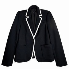 Ann Taylor Black Tipped One-Button Blazer with White Piping   Size M