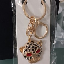 MINT Cheetah Gold Black Enamel Red Clear Crystals Purse Charm Key Chain NEW