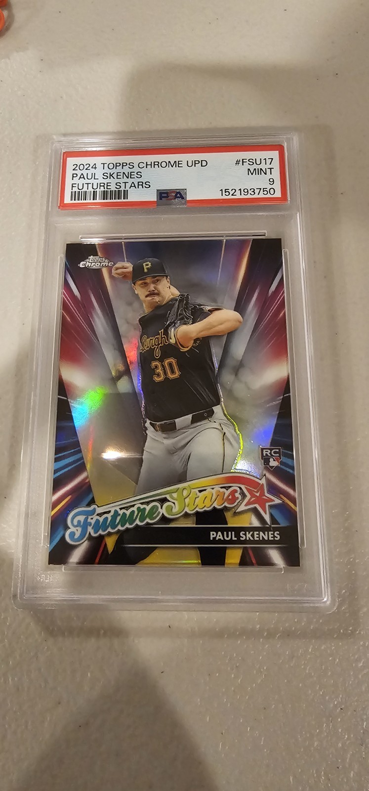 2024 Topps Chrome Update Future Stars Refractor Rookie Paul Skenes Pirates PSA 9