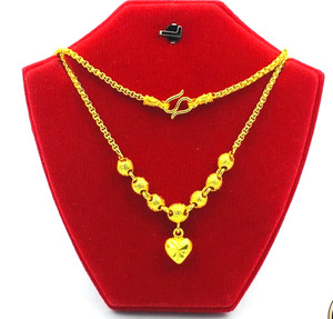 Authentic Dice Heart Paired Pendant 22K 24K Gold Plated Necklace Jewelry 18