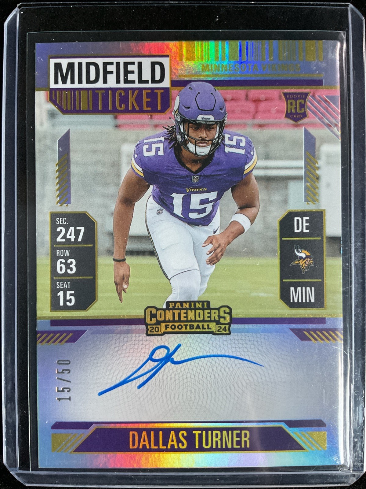 2024 Contenders Dallas Turner Midfield Ticket 15/50 Jersey Match On Card AUTO RC