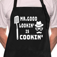 Funny Black Chef Aprons for Men Adjustable BBQ Grill Kitchen Cooking Aprons with