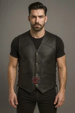 Men's Club Vest Concealed Carry Pocket Motorcycle Real Leather Biker Rider Vest