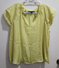 Banana Republic Women's Short Flutter Sleeve Ruffle V Neck Satin Blouse Size M