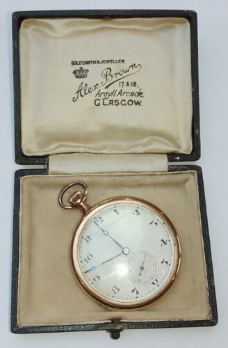 10ct Walzgold DENCO LONGINES Herren Art Deco Taschenuhr mit Box Dennison läuft