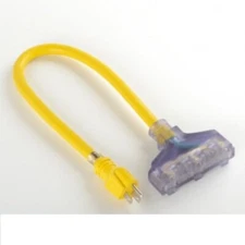 2' Extension Cord 3 Plug 2 Feet Long 12 Gauge, UL / cUL Listed Triple Tap