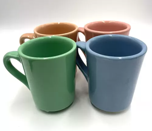 Set of 4- Vintage Homer Laughlin Coloration 8oz Coffee Mugs Pastel