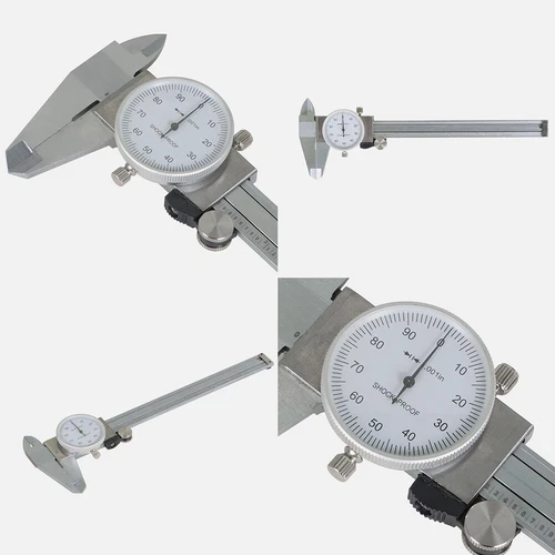 US Stainless Steel Dial Caliper 6'' Shockproof 0.01''  of One Inch Graduation