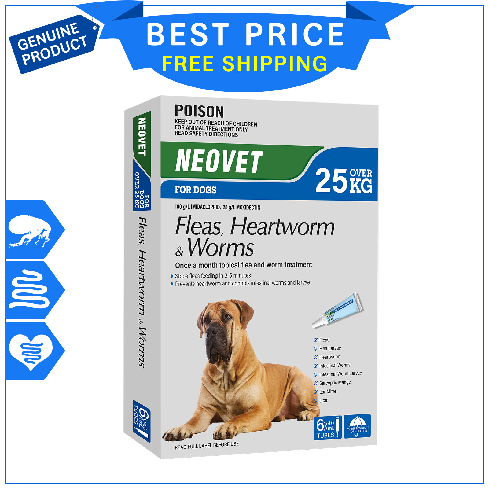 NEOVET Flea Heartworm Worm Treatment for Dogs 6 Pipettes eBay