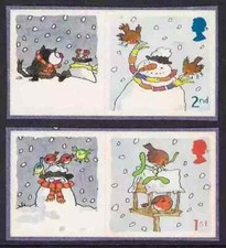 GB 2005 LS27 Christmas Smiler Set Of 2 Single Stamps Litho (Labels Vary) MNH