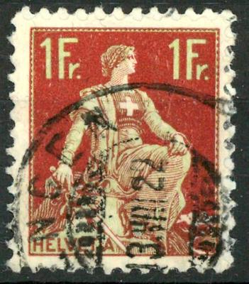 SWITZERLAND - SWITZERLAND - 1908 - Allegory of ''Helvetia'' - 1 fr. carm. and olive