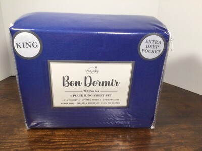 Bon Dormir King Sheet Set 750 Thread Count Xtra Deep Pocket 4 Piece Royal Blue