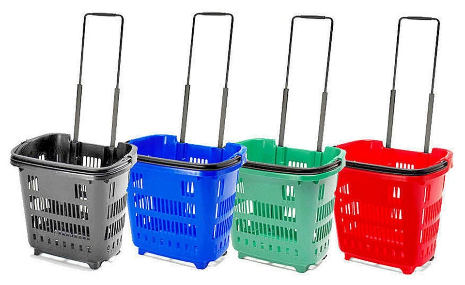 ARAVEN S.L. SPAIN Plastic 34L Rolling Shopping Trolley Basket On Wheels Shop & Roll