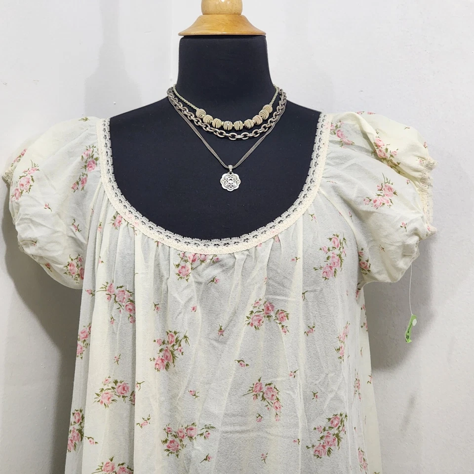 Camisón Vintage JCPenney Amarillo Claro Floral Franela Maxi Modesto Abuela Talla L Foto 3 de 4