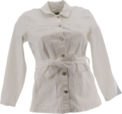 Denim & Co Easy Stretch Denim Belted Chore Coat White XL NWOT (374)