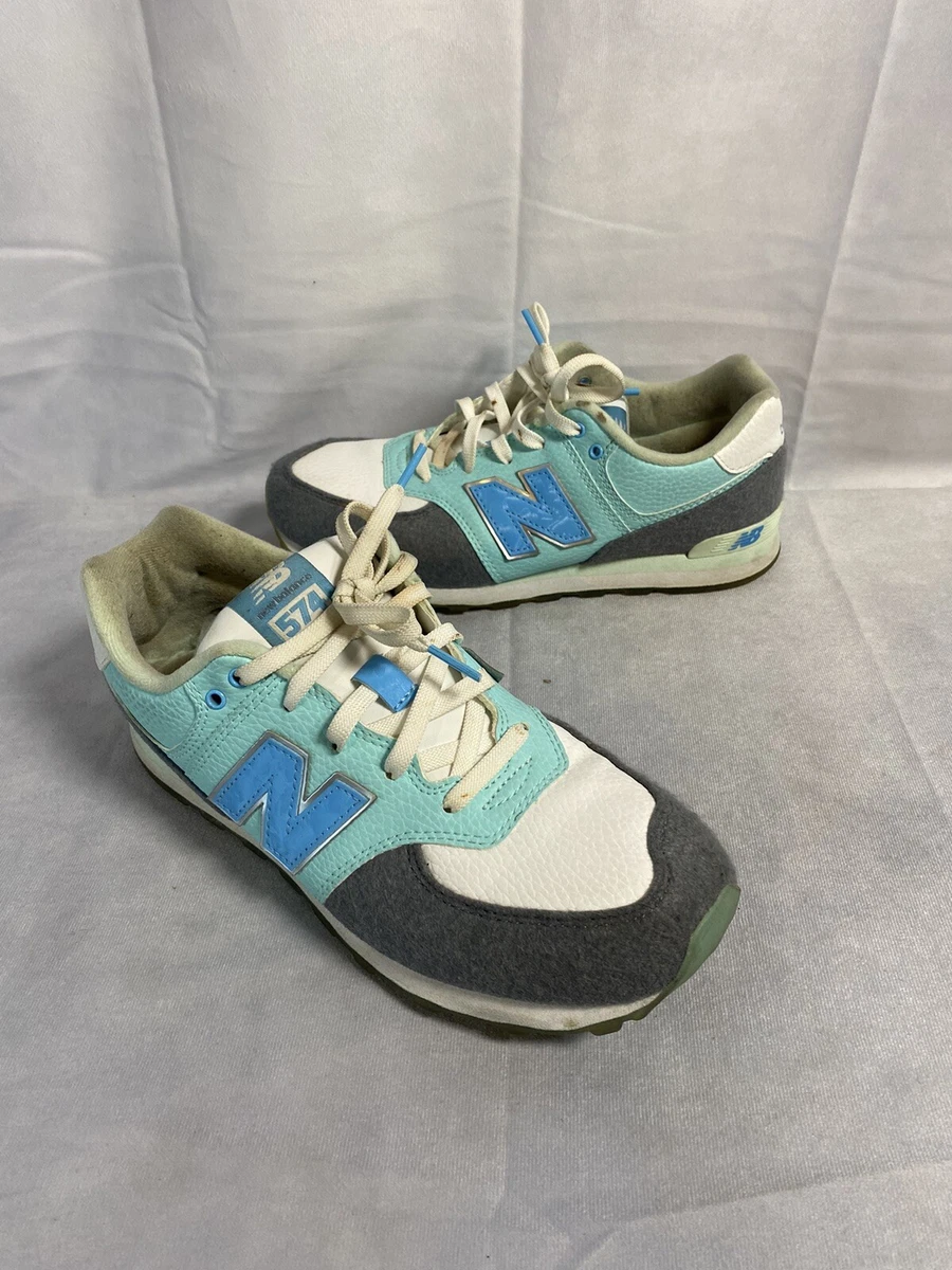 New Balance 574 Womens 7 Blue White Grey Snow Skiing Sneakers Gym Shoes