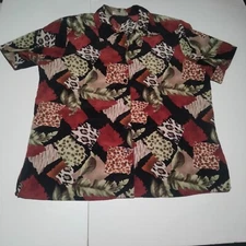 Notations brown green leaf geometric short sleeve button up shirt XL 42 Inches