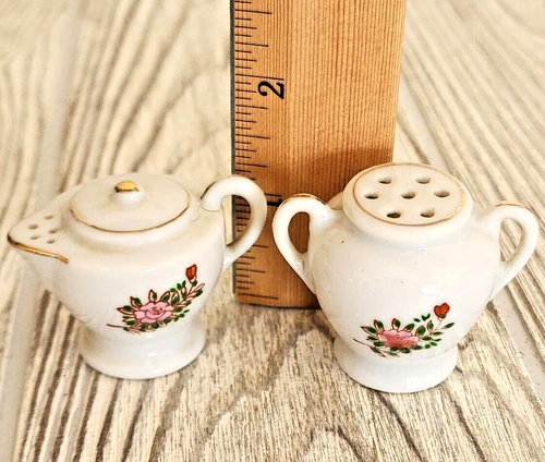 Tea pot and Sugar Bowl/Pitcher Salt And Pepper Shakers w/Flowers Made in Japan - Picture 2 of 7