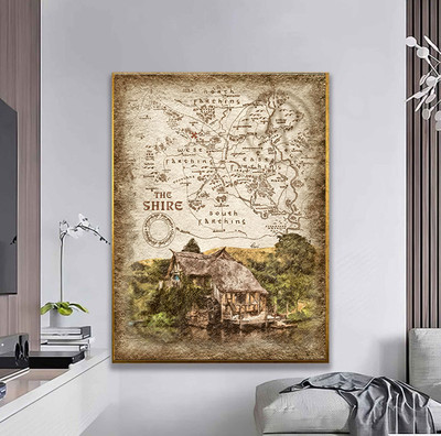 Hobbiton Mill Landscape Wall Art Poster of Shire Map, Lord of the Ring Poster