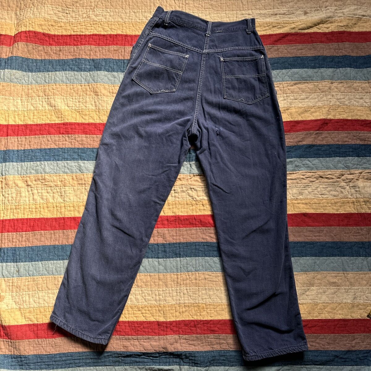 Vintage 1940s 1950s Denim Pants Side Button High Waist Jeans