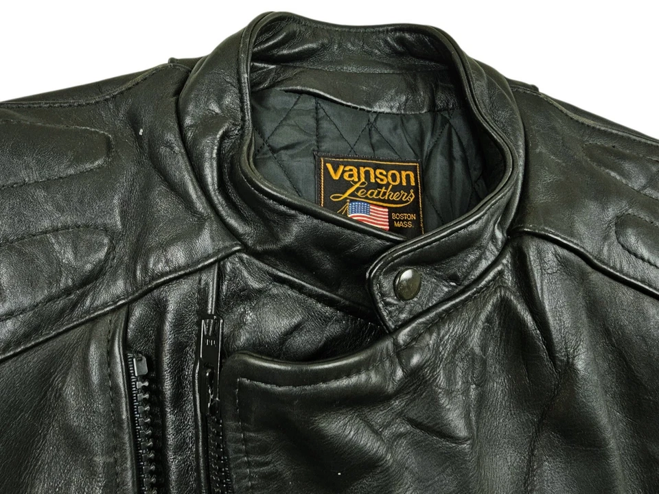 HOT USA Men's VANSON BIKER MOTORCYCLE SLIM BELTED GENUINE LEATHER Jacket 48 L-XL - Image 4 of 4