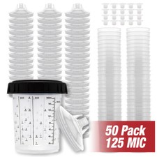 PPS CUPS Disposable Paint Spray Gun Cup Liners and Lid System (125 Mic) 50pack