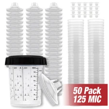PPS CUPS Disposable Paint Spray Gun Cup Liners and Lid System (125 Mic) 50pack