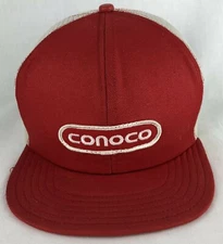 Conoco Oil Patch SnapBack Trucker Mesh Hat Cap Red Vintage 