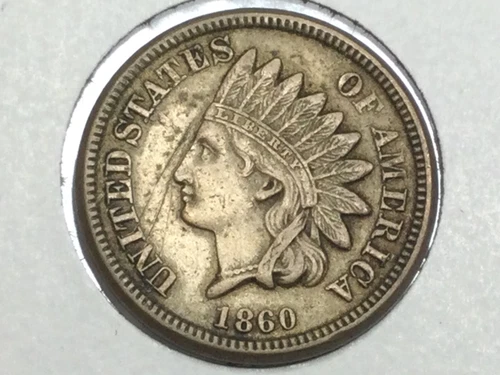 1860 Indian Cent in extra fine diamonds pointed bust