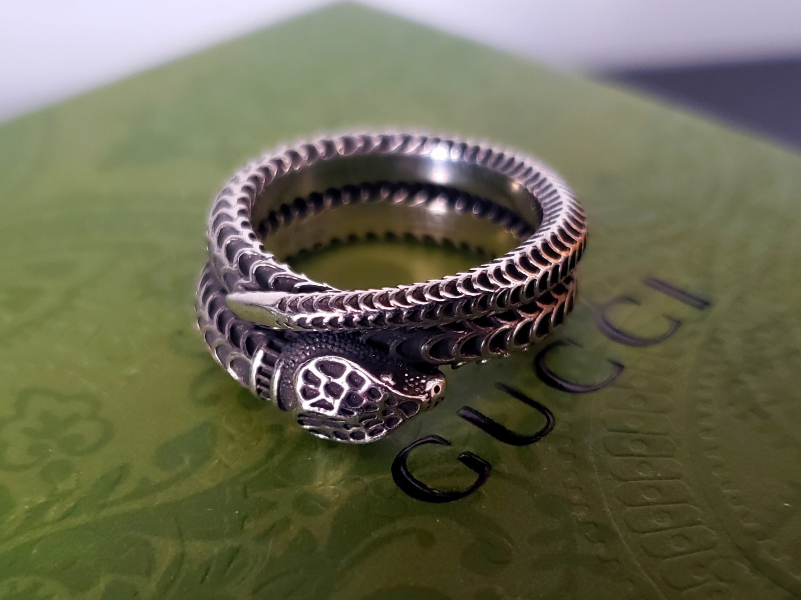 Gucci Sterling Silver Snake Ring With Box/papers Size 7