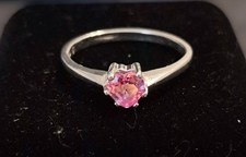 Natural Pink Sapphire Heart Ring Solid Sterling Silver, Size 6.5, Valentine's