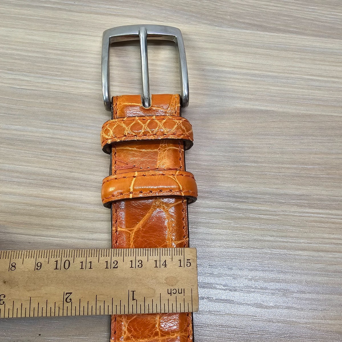 Genuine Alligator Belt MEDIUM 36 90 Tan Orange‎ Italian Crocodile ANDREA D AMICO Genuine Alligator Belt MEDIUM 36 90 Tan Orange Italian  main image 2