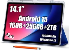 14 inch Large Screen Tablet, Android 15 Tablet 16GB RAM 256GB ROM, 1920 1200 I