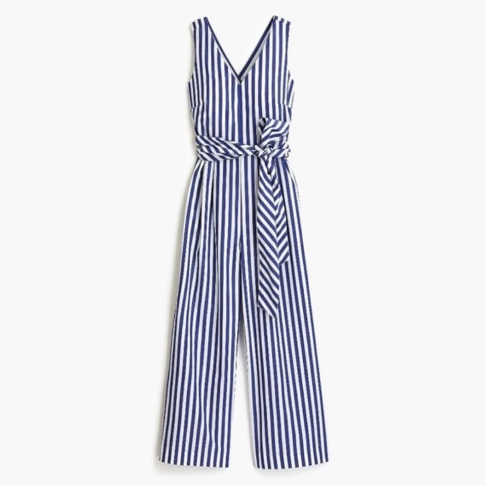 J. Mono Crew para mujer 6 100 % algodón azul blanco corbata envolvente popelina sin mangas Foto 2 de 4