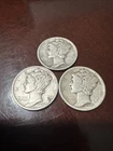 Lot of 3 Silver (90%) Mercury Dimes 1942 ~ STRONG DETAILS ~ FREE FAST SHIPPING