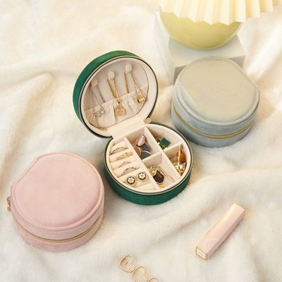 Runde Schmuckbox aus Samt   Reise Organizer für Ringe, Ketten & Ohrringe 