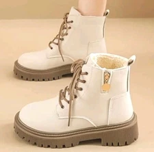 Chic beige thick sole Lace Up Combat boots sz 8