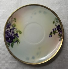 Royal Rudolstadt and "Prussia" Teacup Saucer Hand Painted Violets Gold Trim