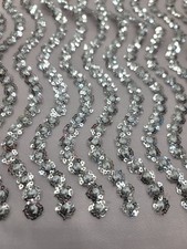 SILVER Sequins Floral Lace Fabric Sold By Yard 57" W For Dress Prom Bridal Gown