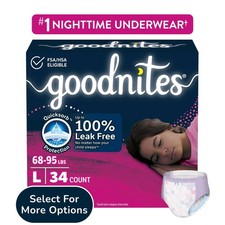 Goodnites Girls Nighttime Bedwetting Underwear, L 68-95 lbs , 34 Count