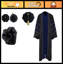 Deluxe Unisex Doctoral Graduation Gown 8-Sided Tam Hat with Gold Piping